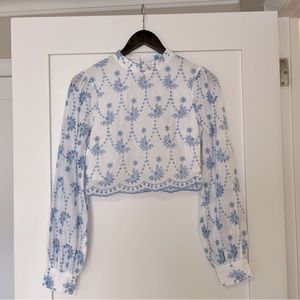 Aqua Light Blue and White Eyelet Crop Top (XS)
